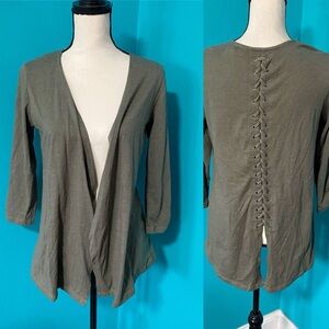 Maurices M Olive Green Open Front Lace Up Back Cardigan Sweater